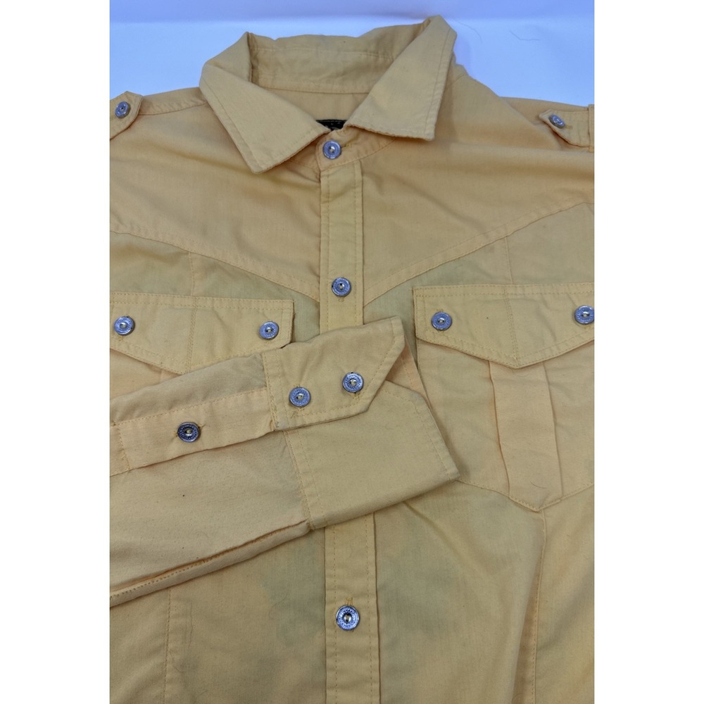 El General Mens Yellow Button Up Long Sleeve‎ Shirt with Embellishments Size XL